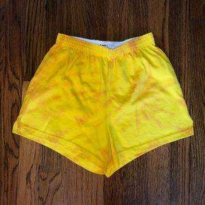 yellow and orange tie dye shorts